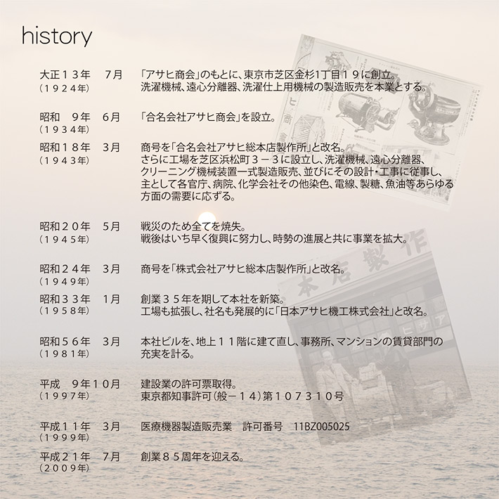 日本アサヒ機工株式会社　創立85周年記念社歌「あさひかがやく」ジャケット　沿革イメージ